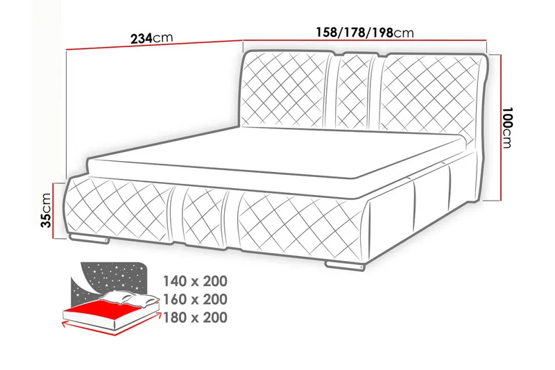 Veslbu Komplett Sängpaket 160x200 cm i Konstläder med Förvaring och Sänggavel + Bäddmadrass - Vit - Möbler - Säng - Sängram & sängstomme