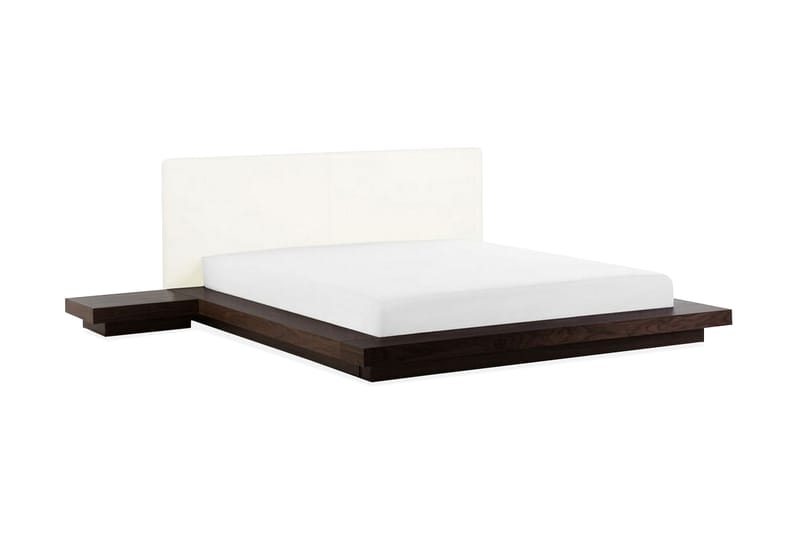 Zen Komplett Sängpaket – Dubbelsäng 180x200 cm i Trä och Läder med Sänggavel + Bäddmadrass med Fasthetsgrad, Trä|Natur