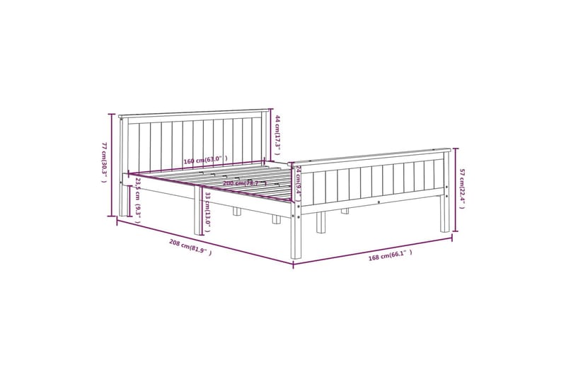 Sängram vit massiv furu 160x200 cm - Vit - Sängram & sängstomme