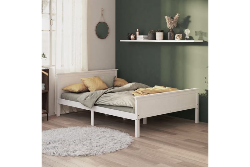 Sängram vit massiv furu 160x200 cm - Vit - Möbler - Säng - Sängram & sängstomme