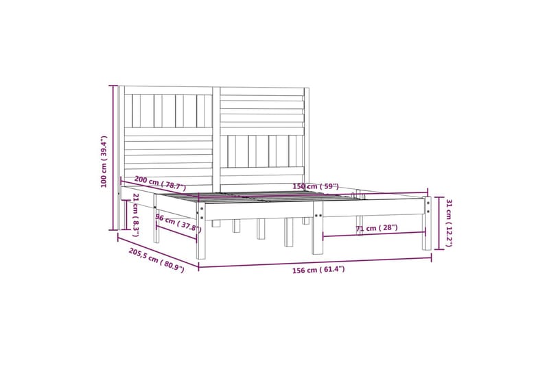 Sängram vit massivt furu 150x200 cm - Vit - Möbler - Säng - Sängram & sängstomme