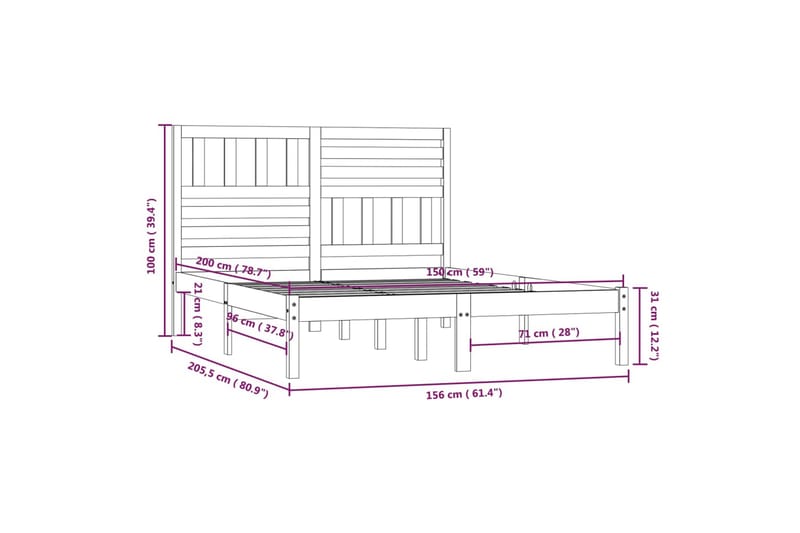 Sängram vit massivt furu 150x200 cm - Vit - Sängram & sängstomme