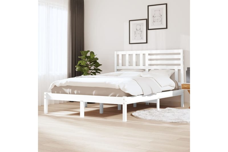 Sängram vit massivt furu 150x200 cm - Vit - Möbler - Säng - Sängram & sängstomme