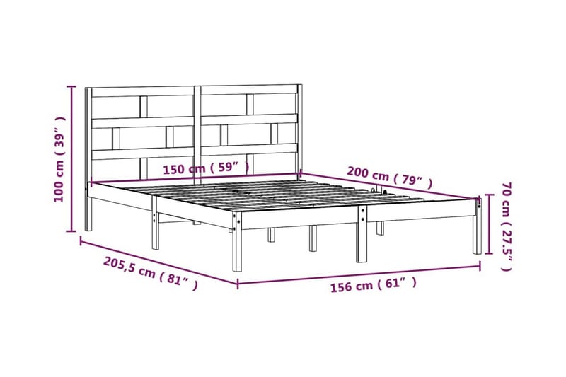 Sängram vit massivt trä 150x200 cm - Vit - Sängram & sängstomme