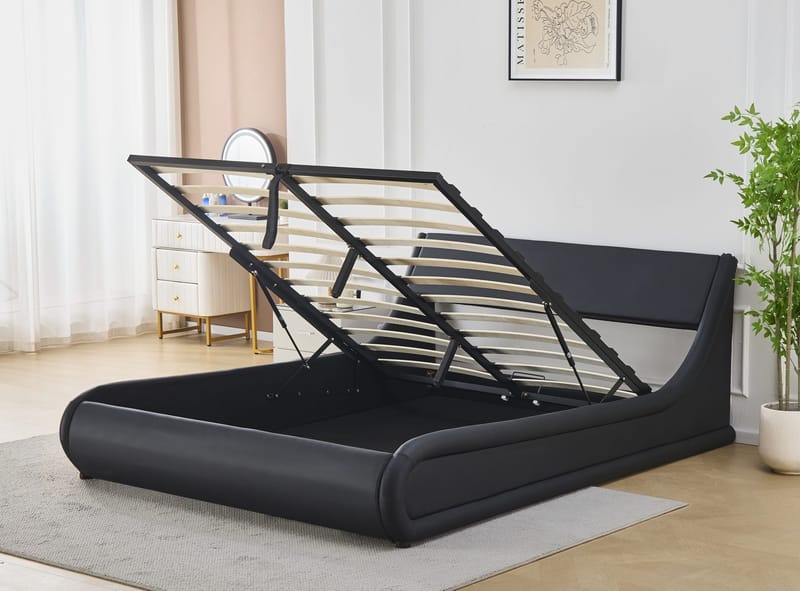 Sängram Prince Konstläder med Förvaring 160x200 cm - Svart - Möbler - Säng - Sängram & sängstomme