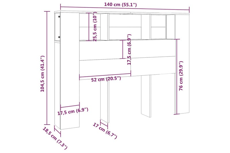 beBasic Huvudgavel med förvaring betonggrå 140x18,5x104,5 cm - Grey - Sänggavlar & huvudgavlar