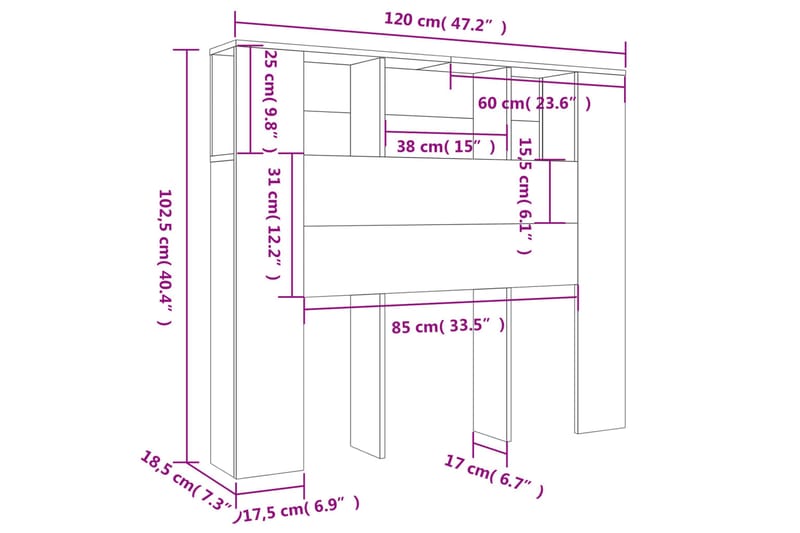 beBasic Sänggavel med förvaring betonggrå 120x18,5x104,5 cm - Grey - Möbler - Säng - Sängtillbehör & sänggavel - Sänggavlar & huvudgavlar
