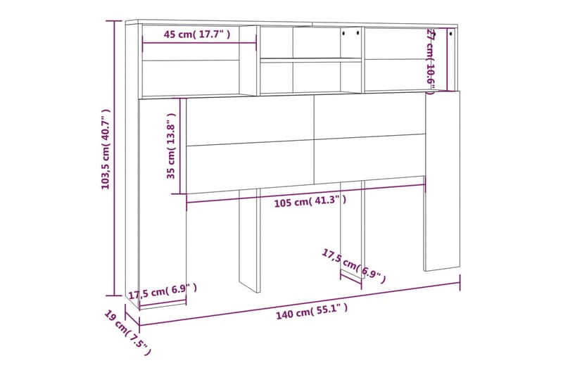 beBasic Sänggavel med förvaring betonggrå 140x19x103,5 cm - Grey - Sänggavlar & huvudgavlar