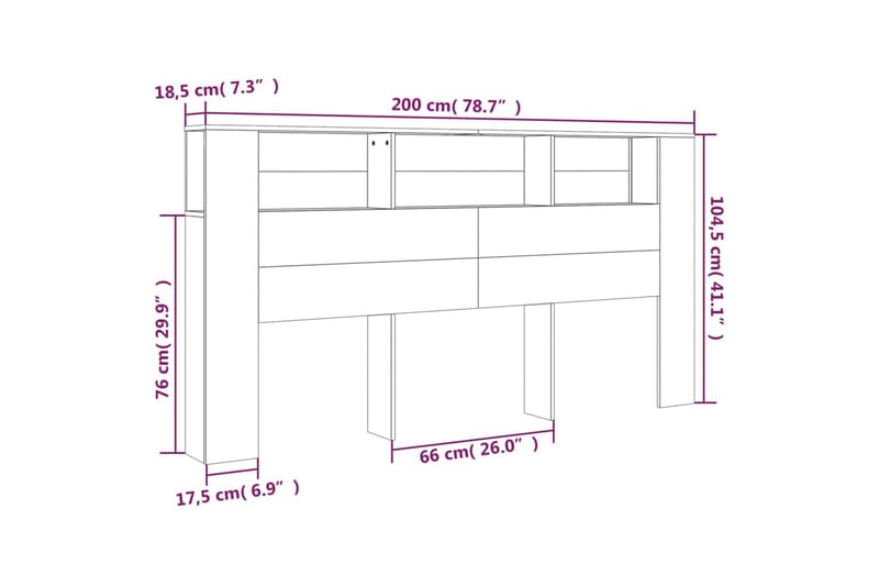 beBasic Sänggavel med förvaring betonggrå 200x18,5x104,5 cm - Grey - Möbler - Säng - Sängtillbehör & sänggavel - Sänggavlar & huvudgavlar