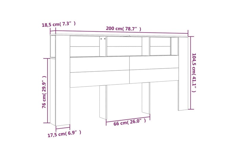 beBasic Sänggavel med förvaring betonggrå 200x18,5x104,5 cm - Grey - Sänggavlar & huvudgavlar