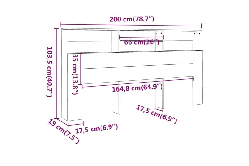 beBasic Sänggavel med förvaring betonggrå 200x19x103,5 cm - Grey - Sänggavlar & huvudgavlar