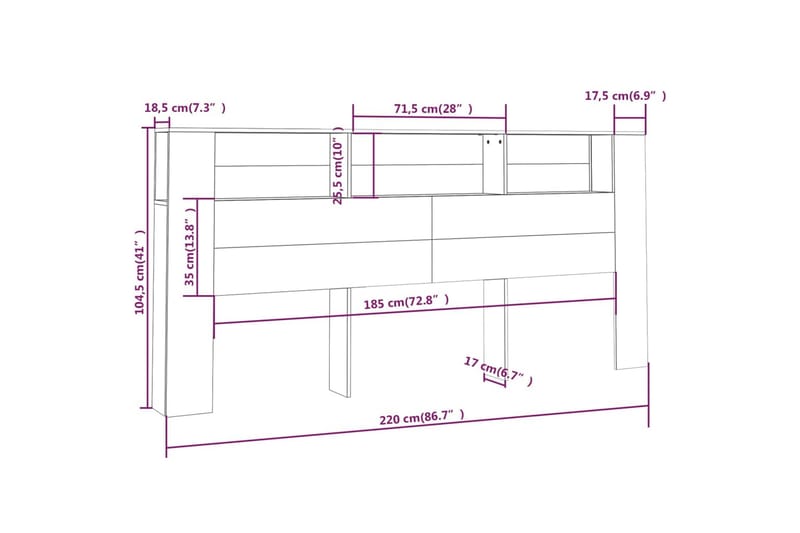 beBasic Sänggavel med förvaring betonggrå 220x18,5x104,5 cm - Grey - Möbler - Säng - Sängtillbehör & sänggavel - Sänggavlar & huvudgavlar