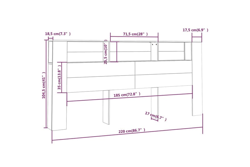 beBasic Sänggavel med förvaring betonggrå 220x18,5x104,5 cm - Grey - Sänggavlar & huvudgavlar