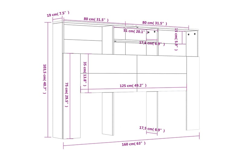 beBasic Sänggavel med förvaring brun ek 160x19x103,5 cm - Brown - Sänggavlar & huvudgavlar