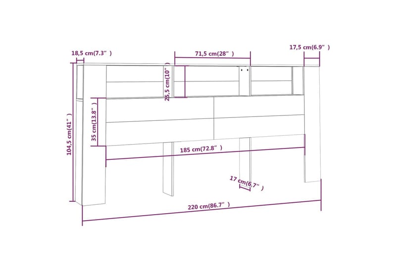 beBasic Sänggavel med förvaring brun ek 220x18,5x104,5 cm - Brown - Sänggavlar & huvudgavlar
