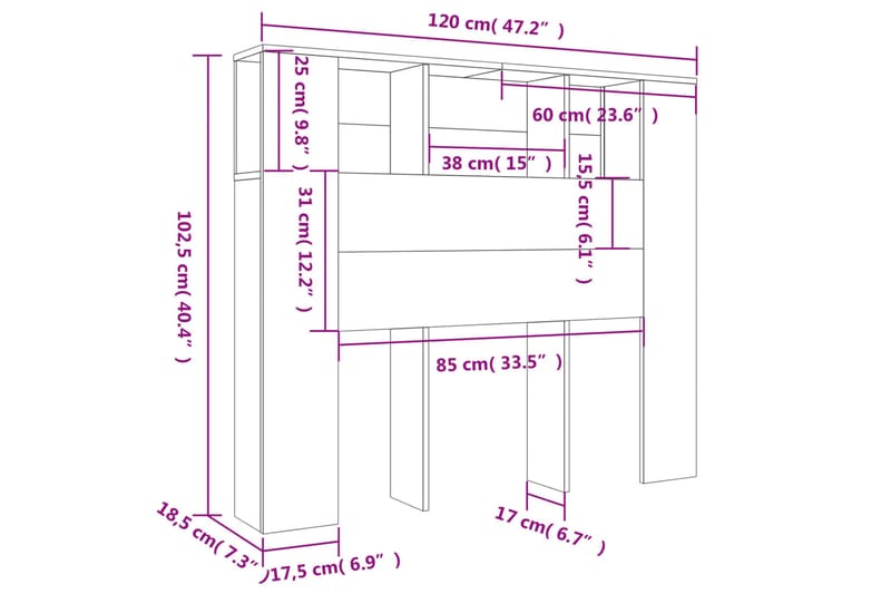 beBasic Sänggavel med förvaring grå sonoma 120x18,5x104,5 cm - Grey - Möbler - Säng - Sängtillbehör & sänggavel - Sänggavlar & huvudgavlar