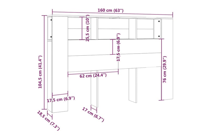 beBasic Sänggavel med förvaring grå sonoma 160x18,5x104,5 cm - Grey - Möbler - Säng - Sängtillbehör & sänggavel - Sänggavlar & huvudgavlar