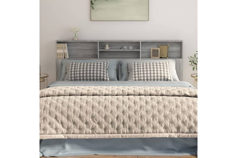 beBasic Sänggavel med förvaring grå sonoma 200x19x103,5 cm - Grey - Möbler - Säng - Sängtillbehör & sänggavel - Sänggavlar & huvudgavlar