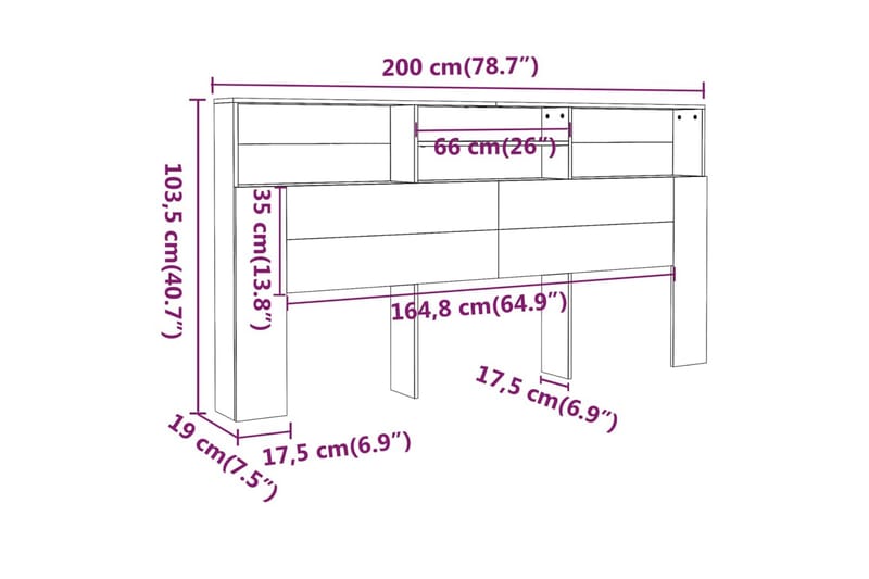 beBasic Sänggavel med förvaring grå sonoma 200x19x103,5 cm - Grey - Möbler - Säng - Sängtillbehör & sänggavel - Sänggavlar & huvudgavlar