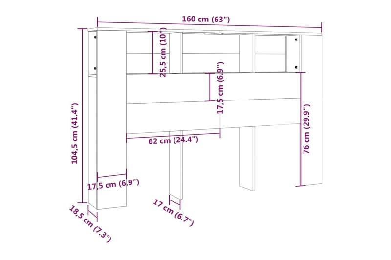 beBasic Sänggavel med förvaring rökfärgad ek 160x18,5x104,5 cm - Brown - Sänggavlar & huvudgavlar