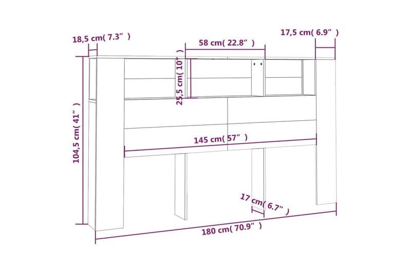 beBasic Sänggavel med förvaring rökfärgad ek 180x18,5x104,5 cm - Brown - Möbler - Säng - Sängtillbehör & sänggavel - Sänggavlar & huvudgavlar