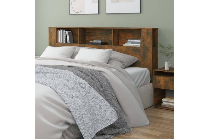 beBasic Sänggavel med förvaring rökfärgad ek 200x18,5x104,5 cm - Brown - Möbler - Säng - Sängtillbehör & sänggavel - Sänggavlar & huvudgavlar