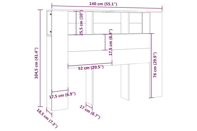 beBasic Sänggavel med förvaring sonoma-ek 140x18,5x104,5 cm - Brown - Sänggavlar & huvudgavlar