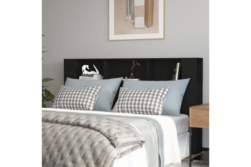 beBasic Sänggavel med förvaring svart 180x18,5x104,5 cm - Black - Möbler - Säng - Sängtillbehör & sänggavel - Sänggavlar & huvudgavlar