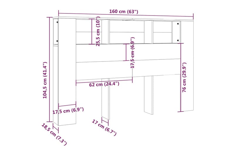 beBasic Sänggavel med förvaring vit 160x18,5x104,5 cm - White - Möbler - Säng - Sängtillbehör & sänggavel - Sänggavlar & huvudgavlar