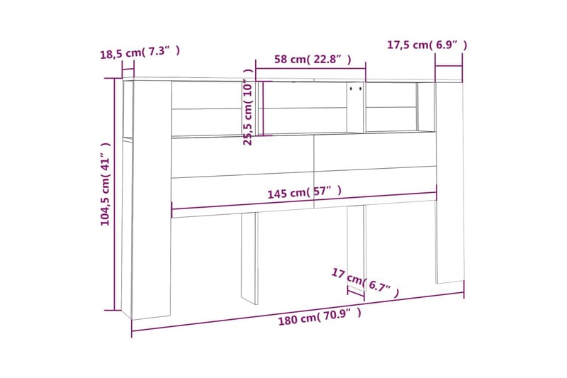 beBasic Sänggavel med förvaring vit 180x18,5x104,5 cm - White - Möbler - Säng - Sängtillbehör & sänggavel - Sänggavlar & huvudgavlar