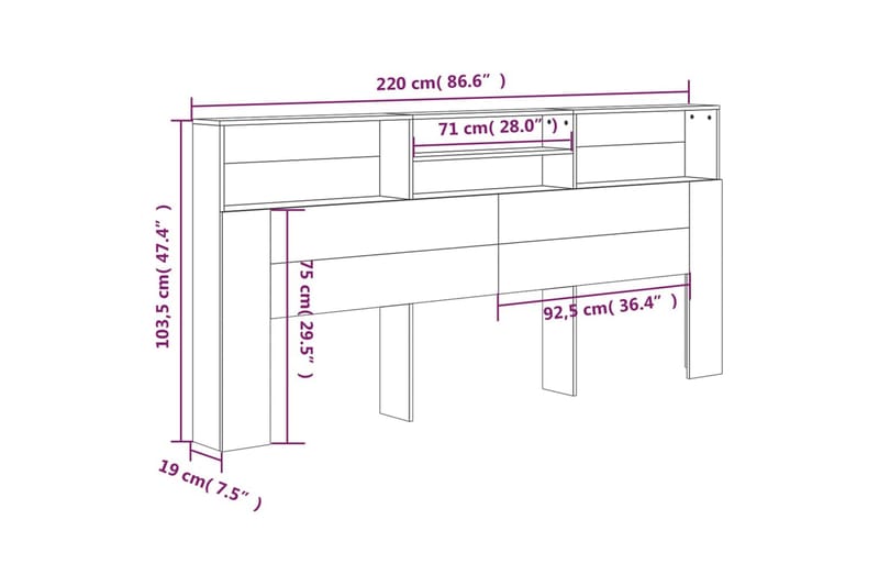 beBasic Sänggavel med förvaring vit 220x19x103,5 cm - White - Möbler - Säng - Sängtillbehör & sänggavel - Sänggavlar & huvudgavlar