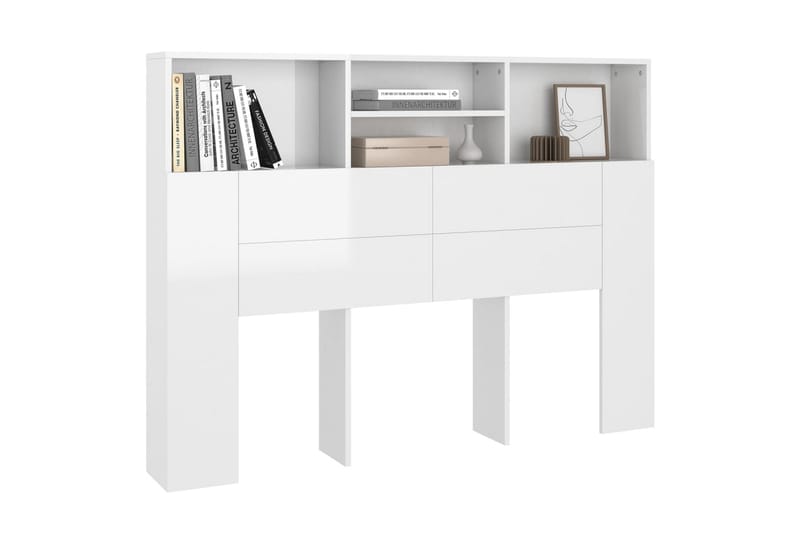 beBasic Sänggavel med förvaring vit högglans 140x19x103,5 cm - White - Möbler - Säng - Sängtillbehör & sänggavel - Sänggavlar & huvudgavlar