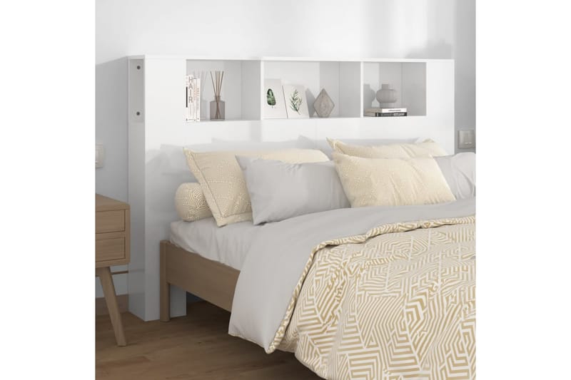beBasic Sänggavel med förvaring vit högglans 160x18,5x104,5 cm - White - Sänggavlar & huvudgavlar