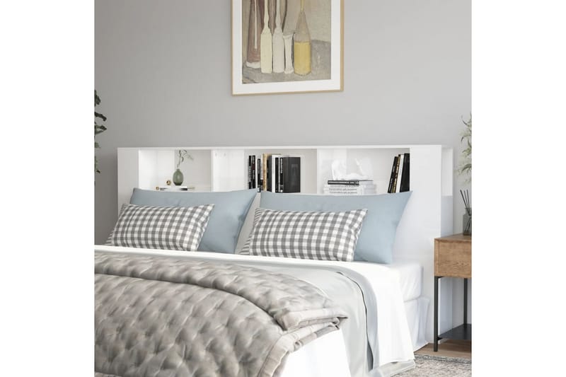 beBasic Sänggavel med förvaring vit högglans 220x18,5x104,5 cm - White - Möbler - Säng - Sängtillbehör & sänggavel - Sänggavlar & huvudgavlar