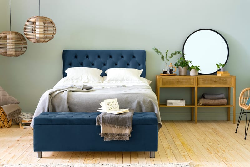 Ella Sängkista 140cm Djuphäftad - Blå/Sammet - Möbler - Säng - Sängtillbehör & sänggavel - Sängförvaring