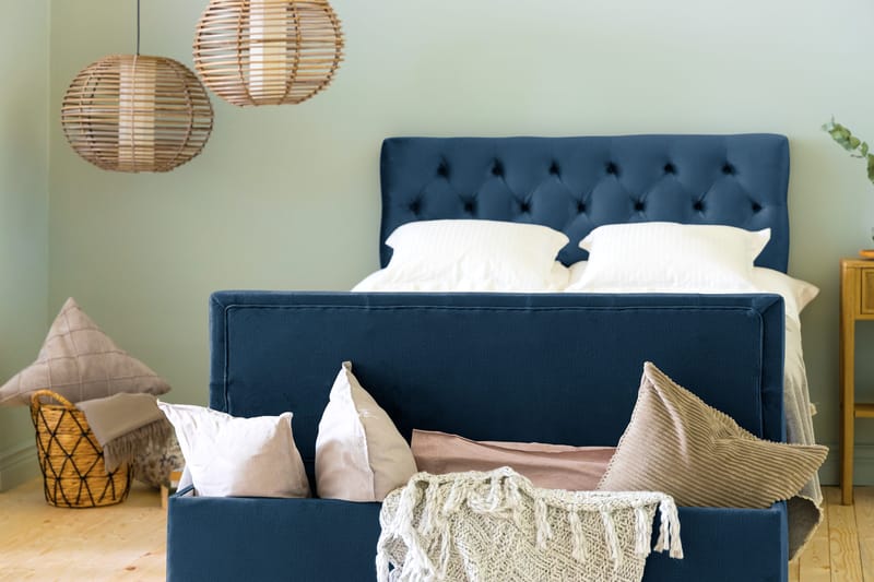 Ella Sängkista 140cm Djuphäftad - Blå/Sammet - Möbler - Säng - Sängtillbehör & sänggavel - Sängförvaring