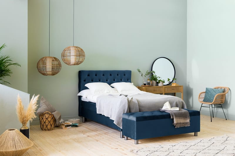 Ella Sängkista 140cm Djuphäftad - Blå/Sammet - Möbler - Säng - Sängtillbehör & sänggavel - Sängförvaring