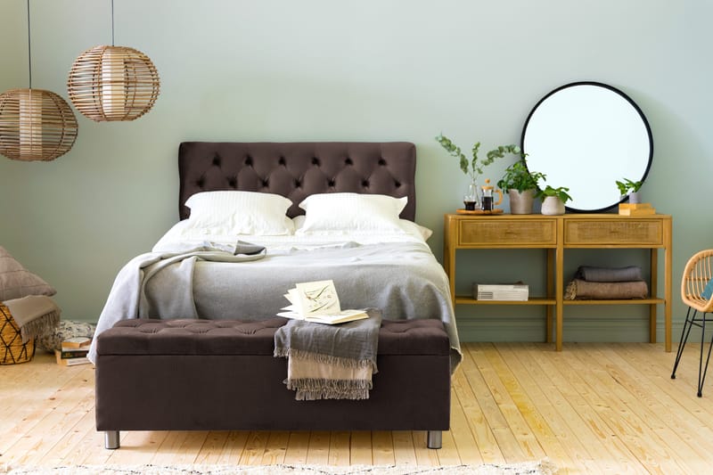 Ella Sängkista 140cm Djuphäftad - Brun/Sammet - Möbler - Säng - Sängtillbehör & sänggavel - Sängförvaring