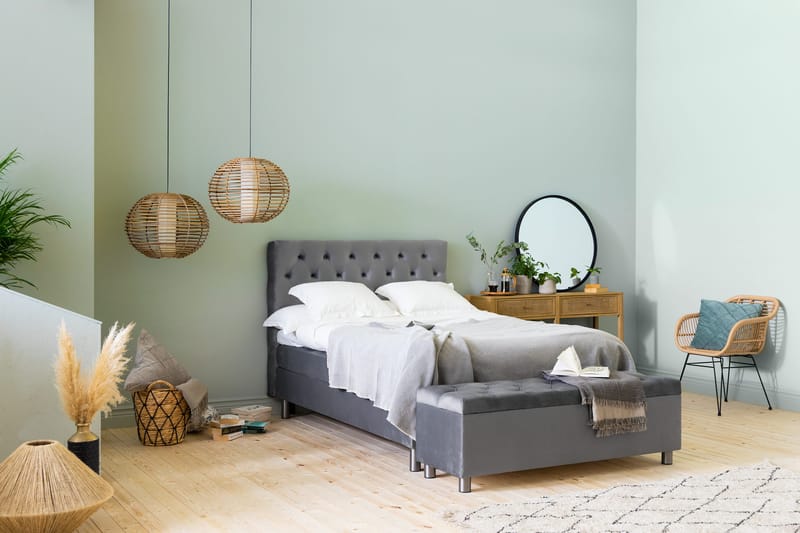 Ella Sängkista 140cm Djuphäftad - Grå/Sammet - Möbler - Säng - Sängtillbehör & sänggavel - Sängförvaring