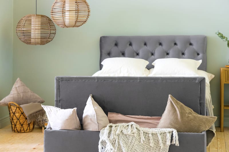 Ella Sängkista 140cm Djuphäftad - Grå/Sammet - Möbler - Säng - Sängtillbehör & sänggavel - Sängförvaring