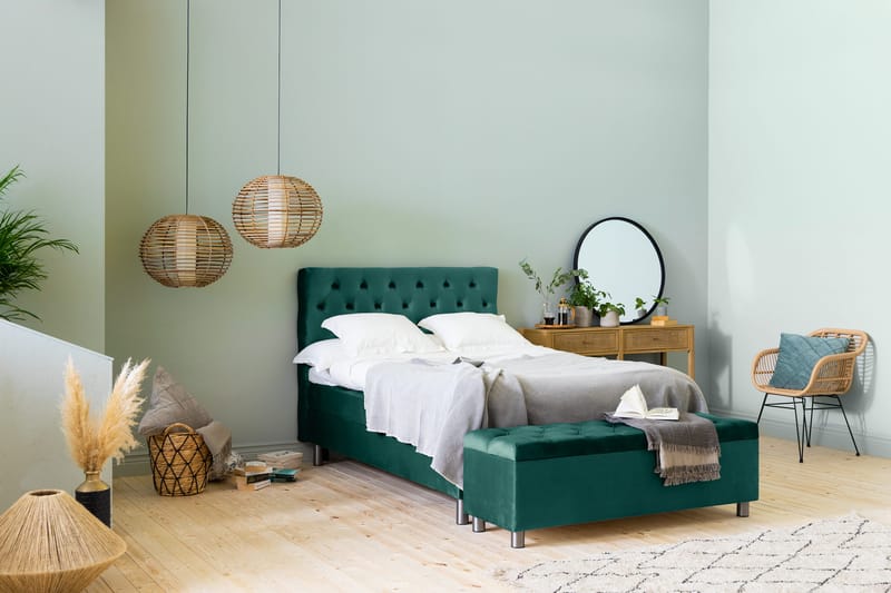 Ella Sängkista 140cm Djuphäftad - Grön/Sammet - Möbler - Säng - Sängtillbehör & sänggavel - Sängförvaring