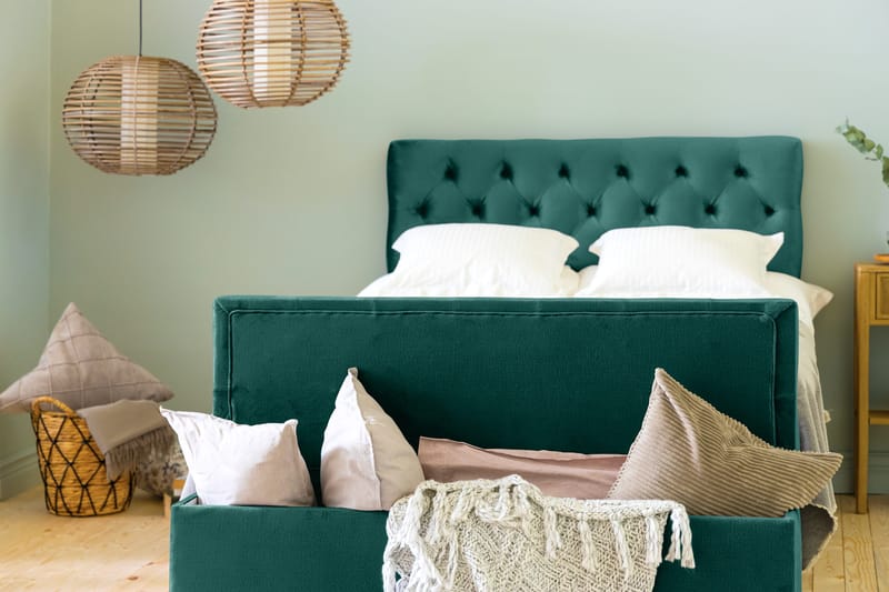 Ella Sängkista 140cm Djuphäftad - Grön/Sammet - Möbler - Säng - Sängtillbehör & sänggavel - Sängförvaring