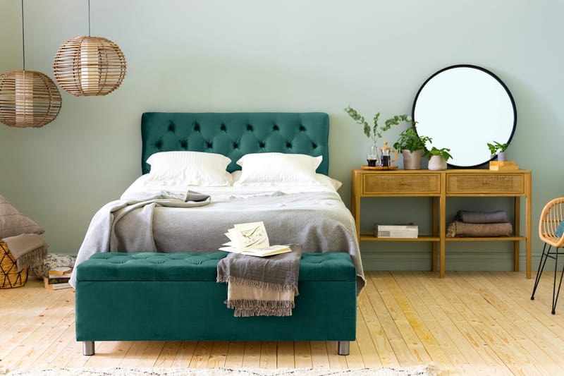 Ella Sängkista 140cm Djuphäftad - Grön/Sammet - Möbler - Säng - Sängtillbehör & sänggavel - Sängförvaring