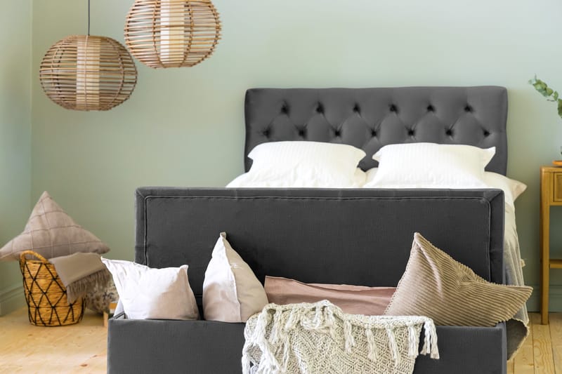 Ella Sängkista 140cm Djuphäftad - Mörkgrå - Möbler - Säng - Sängtillbehör & sänggavel - Sängförvaring