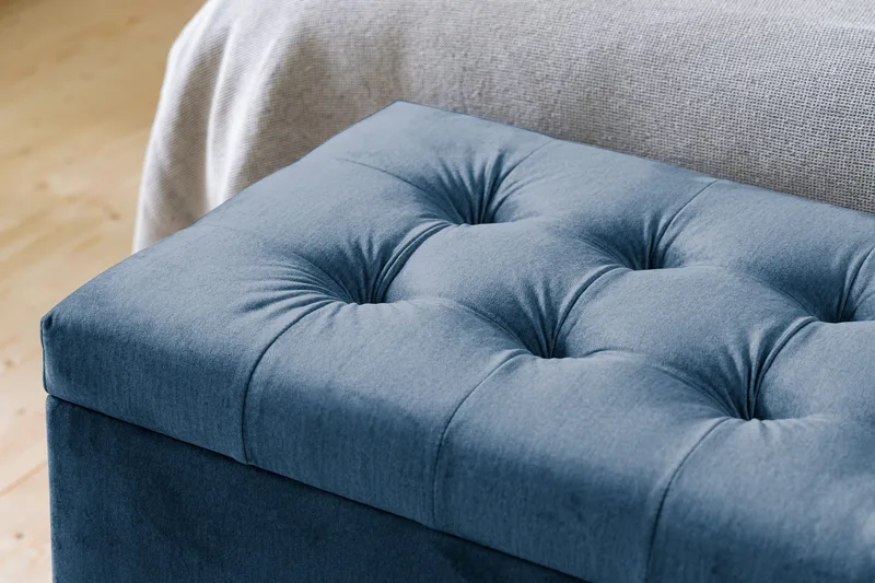 Ella Sängkista 140cm Rutig - Blå/Sammet - Möbler - Säng - Sängtillbehör & sänggavel - Sängförvaring