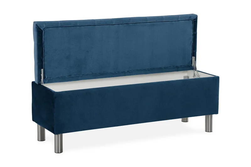 Ella Sängkista 140cm Rutig - Blå/Sammet - Möbler - Säng - Sängtillbehör & sänggavel - Sängförvaring