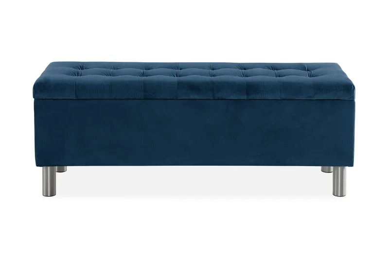 Ella Sängkista 140cm Rutig - Blå/Sammet - Möbler - Säng - Sängtillbehör & sänggavel - Sängförvaring