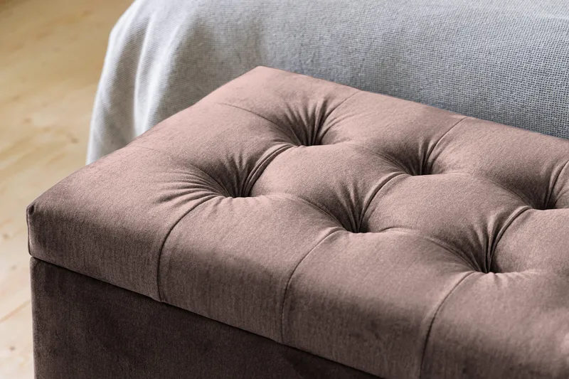 Ella Sängkista 140cm Rutig - Brun/Sammet - Möbler - Säng - Sängtillbehör & sänggavel - Sängförvaring