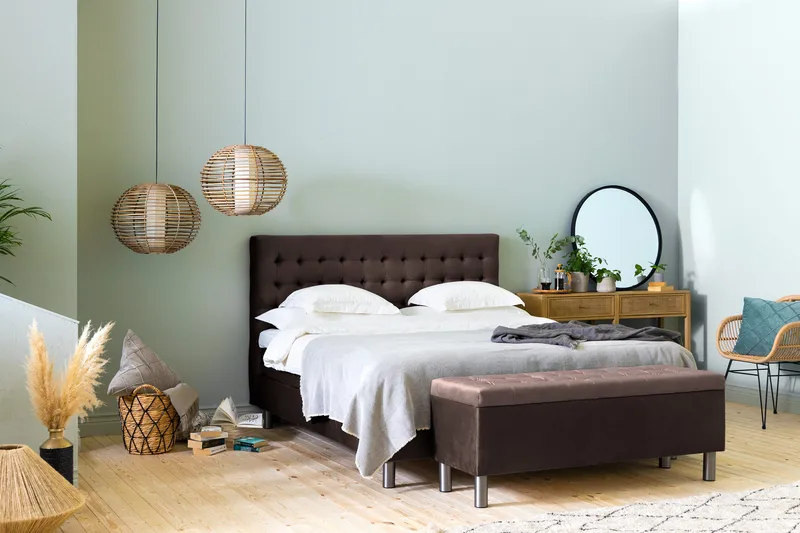 Ella Sängkista 140cm Rutig - Brun/Sammet - Möbler - Säng - Sängtillbehör & sänggavel - Sängförvaring