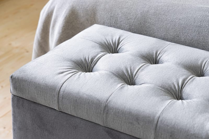 Ella Sängkista 140cm Rutig - Grå/Sammet - Möbler - Säng - Sängtillbehör & sänggavel - Sängförvaring